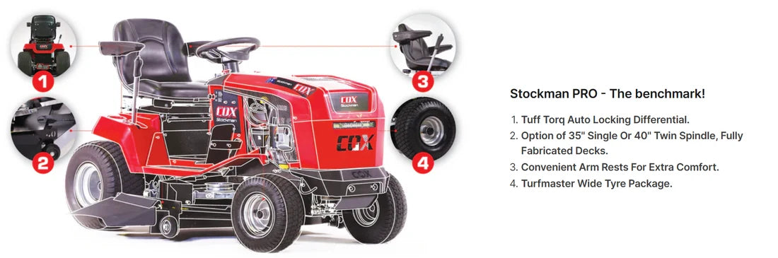 COX Stockman PRO 40” 24HP Cox V-Twin Fab Diff-Lock Ride-On Mower