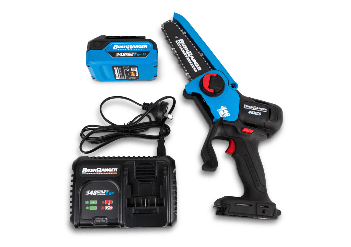 Bushranger 48v Mini Pruning Brushless Chainsaw Kit with 2Ah Battery and Single Port Charger