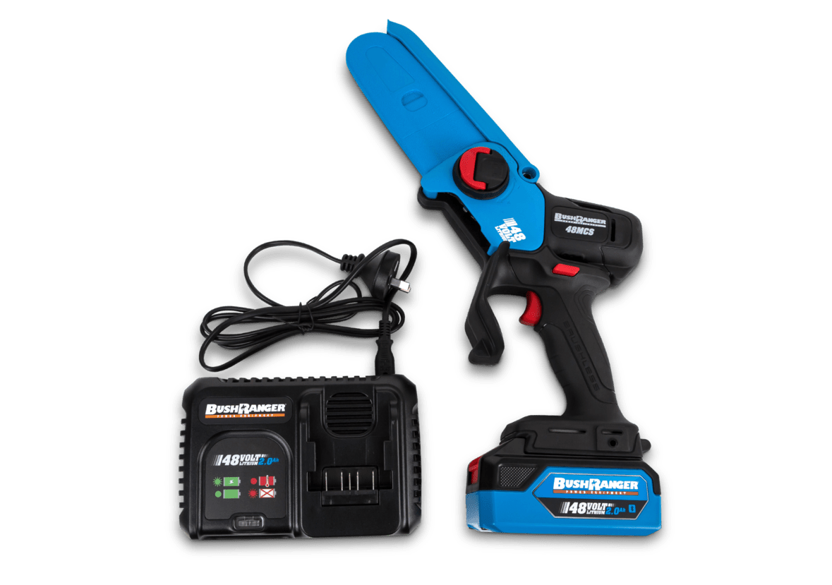 Bushranger 48v Mini Pruning Brushless Chainsaw Kit with 2Ah Battery and Single Port Charger